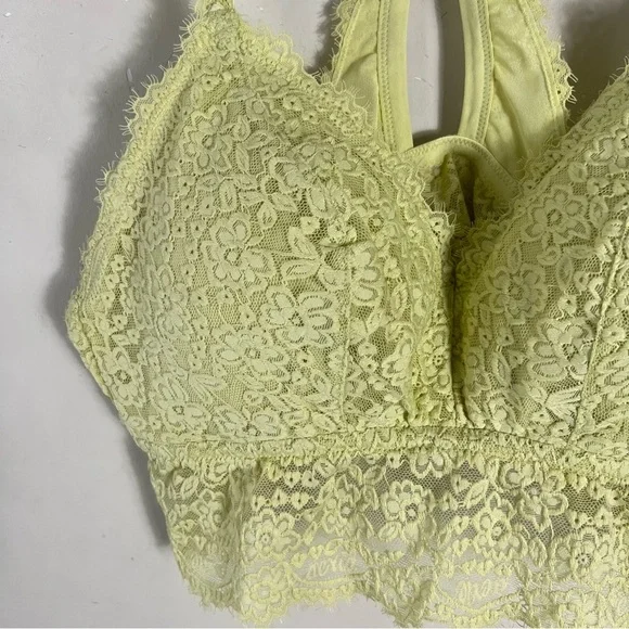 Aerie Eyelash Lace Plunge Bralette yellow Padded Size XL - Picture 4 of 6